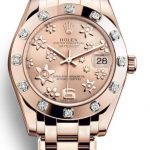 34MM Rolex Pearlmaster Replica Ladies’ Watches With Pink Flower-Pattern Dials